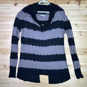 Lucky Brand Shirt Womens Medium Black & Gray Lucky Lotus Long Sleeve Cowl Neck